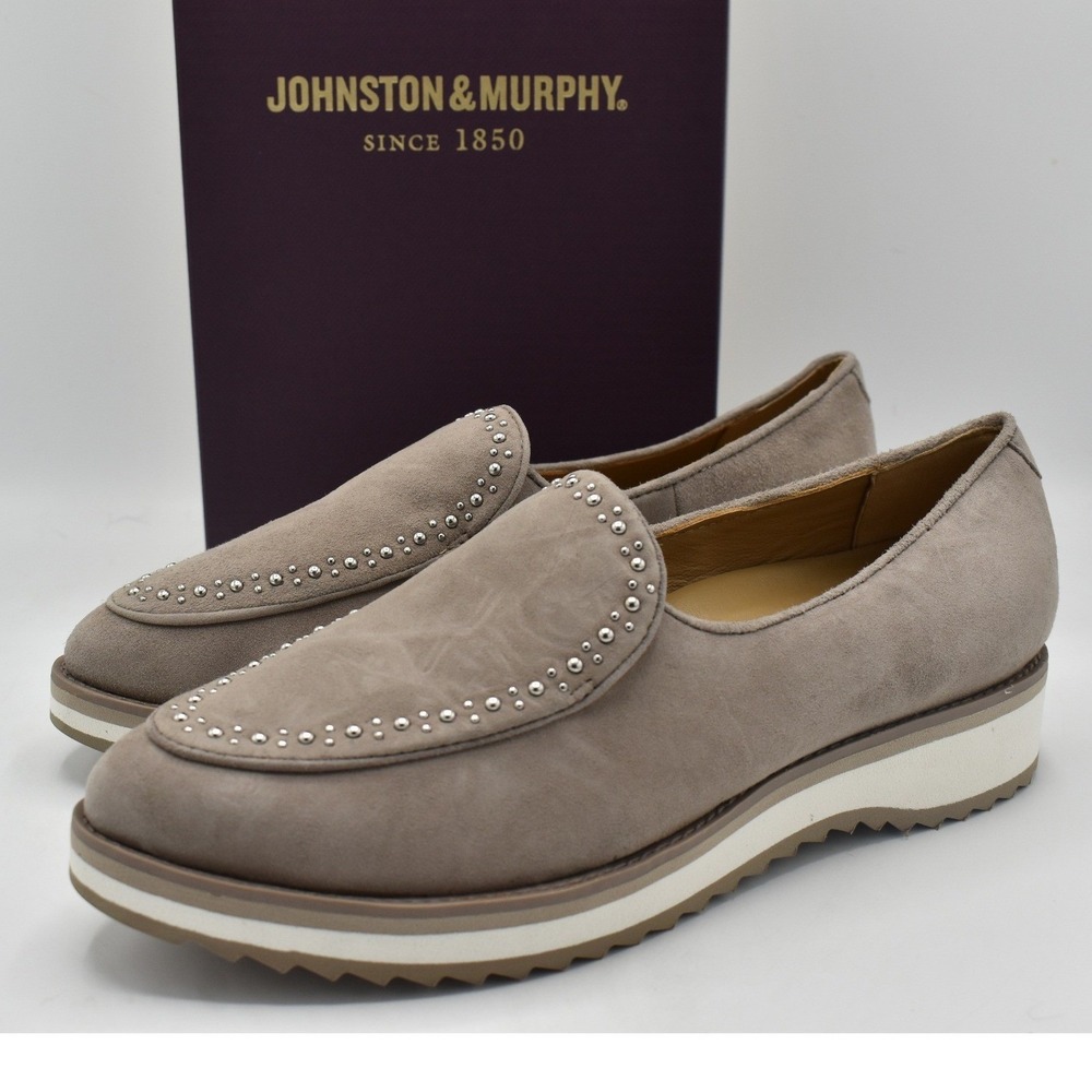 Johnston & Murphy Ulyssa Studded Loafer Women 8.5 Taupe Suede NEW Platform Shoes